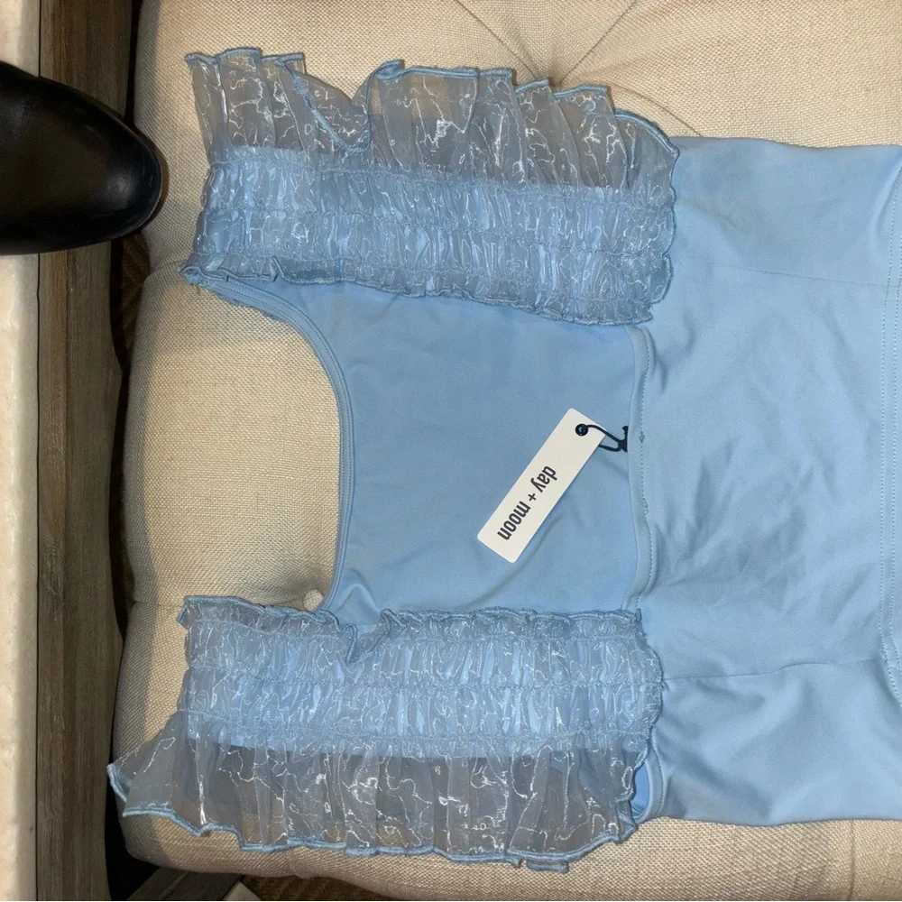 Blue Ruffled Crop Top - Picture 2 of 2